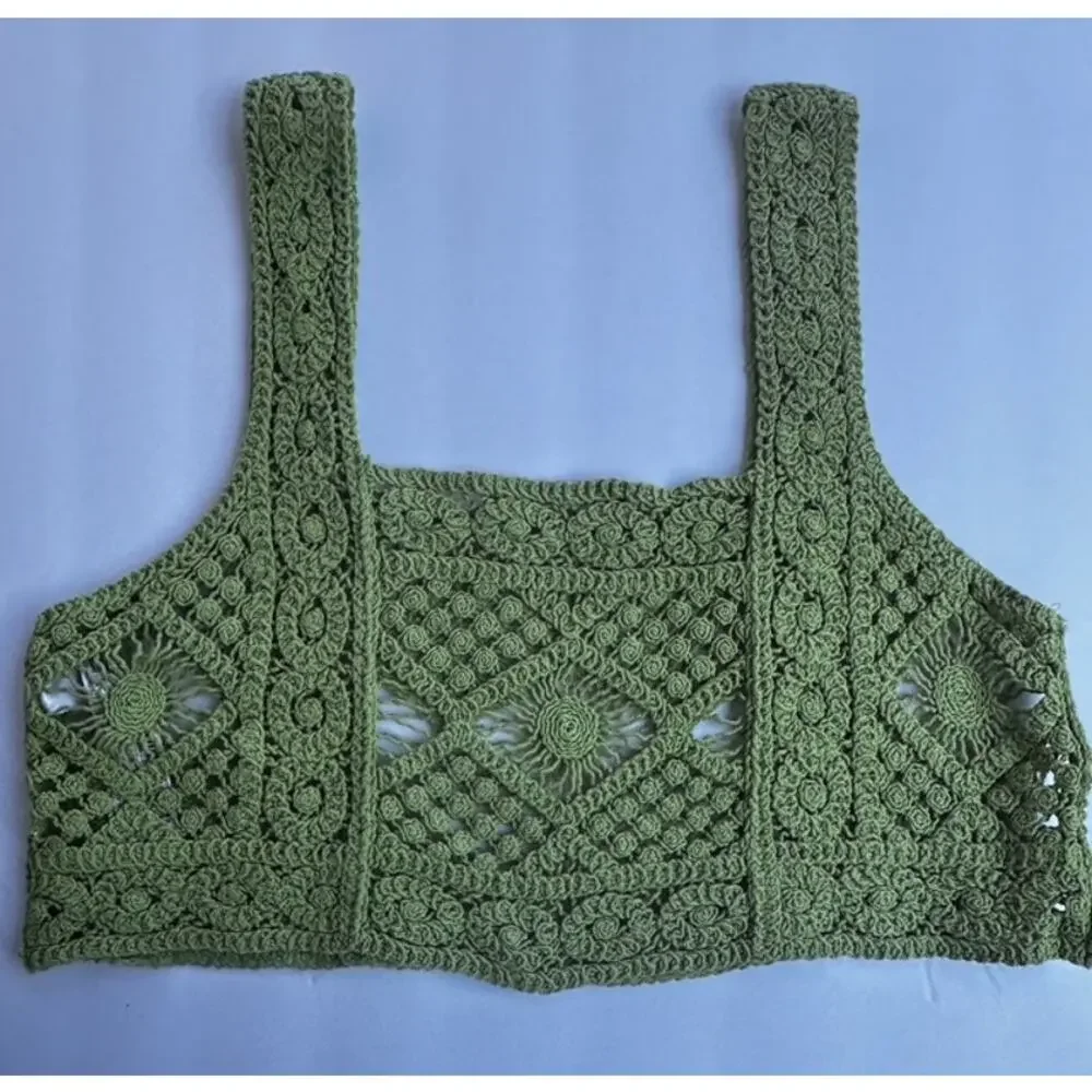 Zara Lime Green Crochet Knit Crop Top Boho Women's Small